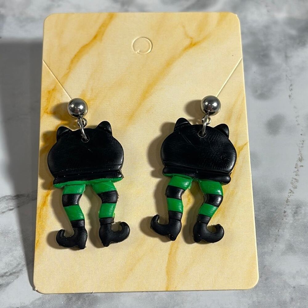 Handcrafted Halloween Witch Dangle Earrings with Post Backs